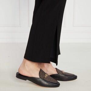Michael Kors Black & Brown Slip-On Leather Mules with Monogram